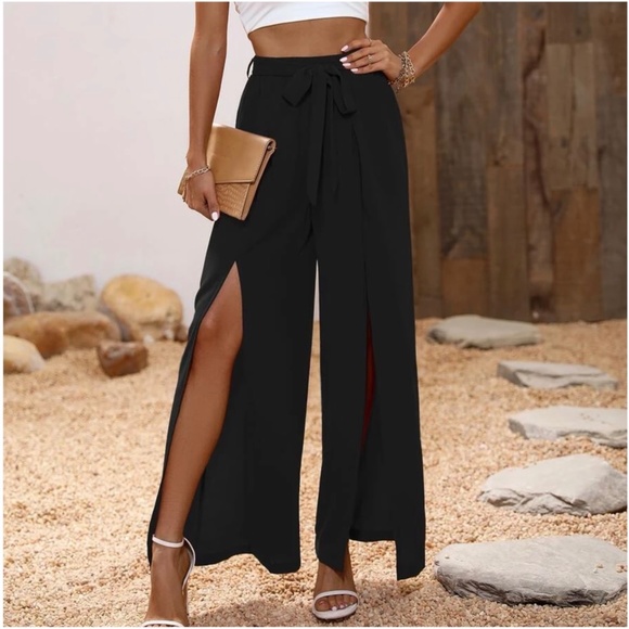 BellanBlue Pants - Black Slit Leg Wide leg Chic Pants